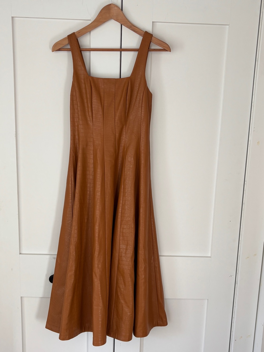 Avec Les Filles Brown Faux-Leather A-Line Midi Dress
